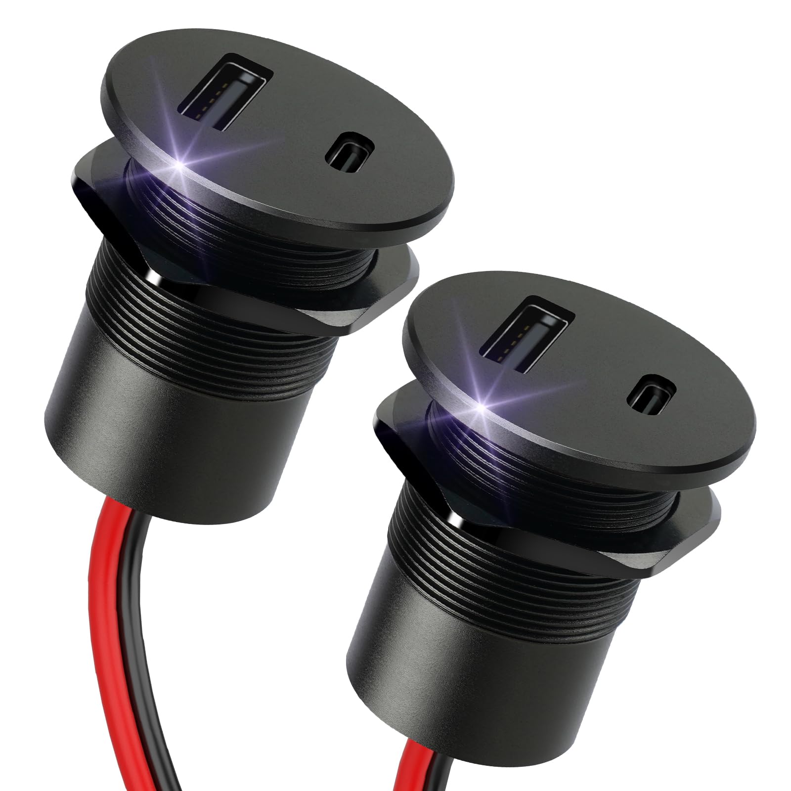 Alluminio Presa USB 12V Camper Auto, Dual Porta Tipo C PD3.0 & USB-A QC3.0 Caricatore Carica Rapida per Roulotte Barca Camion (38W x 2)