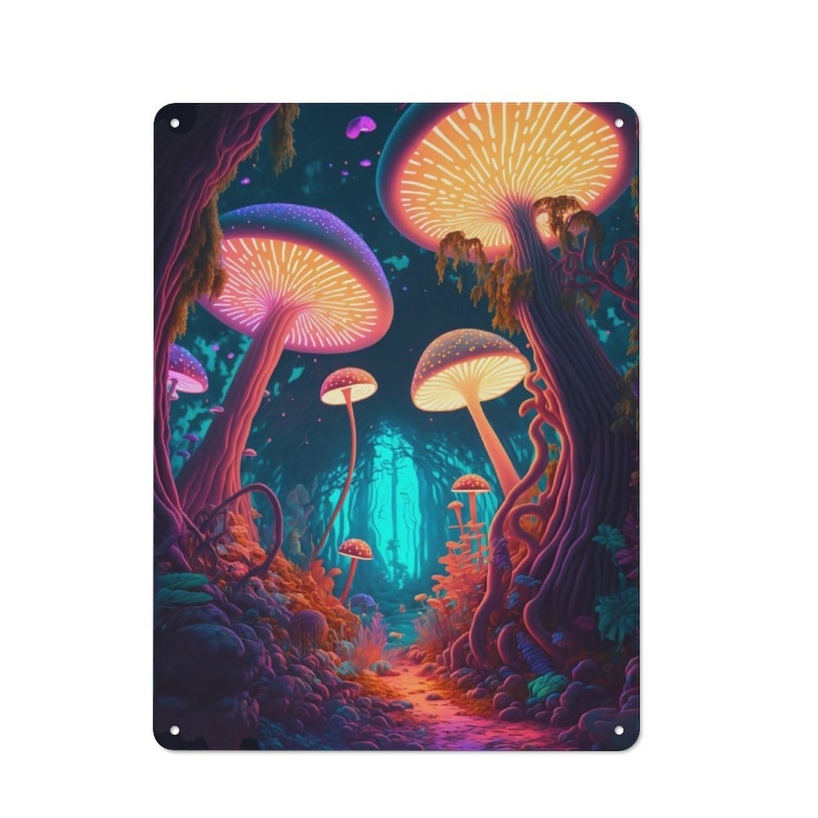 Junmoney Mushroom Art Tin Wall Plaque 40X30cm With For Bar Or Restaurant, Suited To Bar Decor Enthusiasts