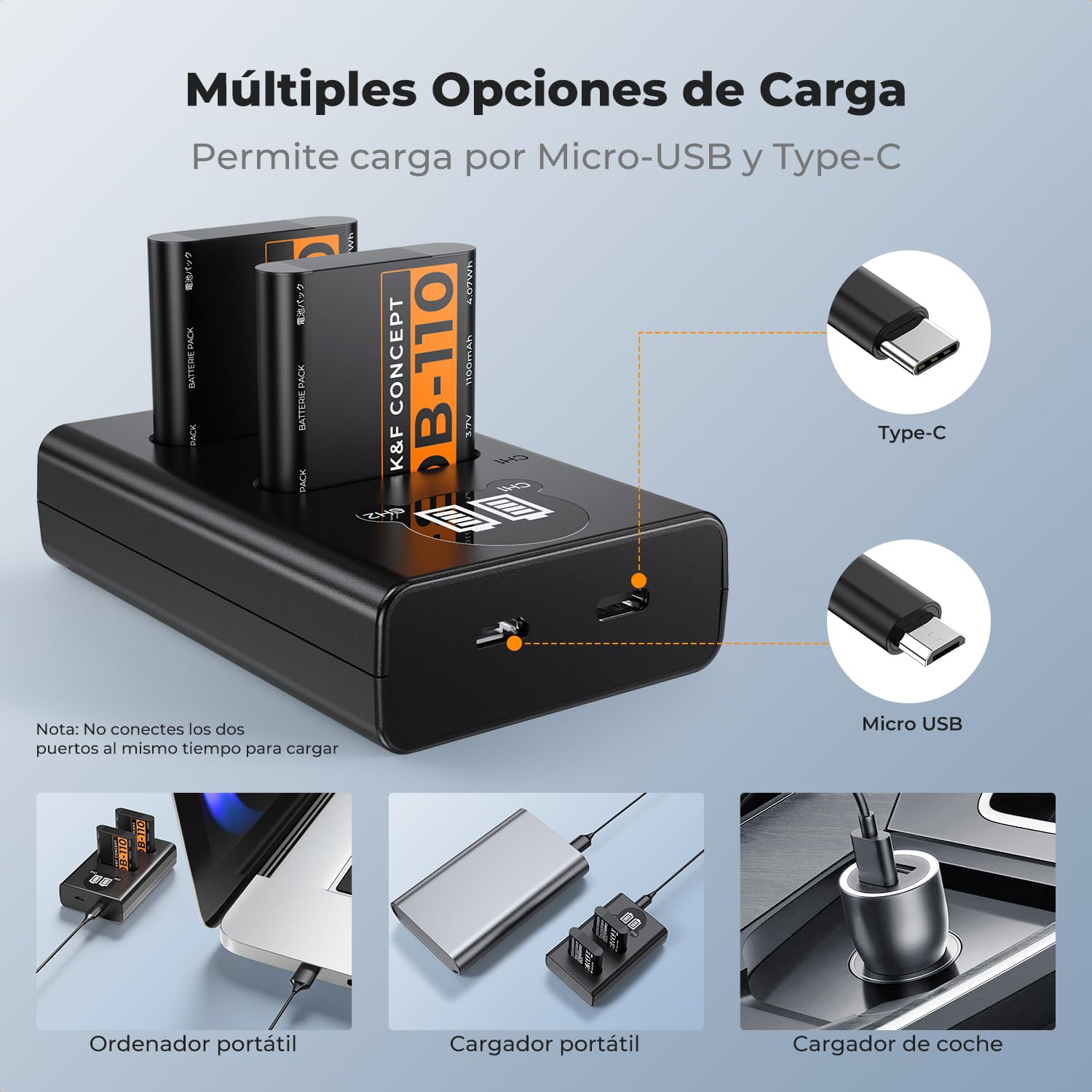 K&F CONCEPT Baterías DB-110 con Cargador LCD de Doble Ranura Compatible con Olympus TG7/6/5/4 etc Que Utilizan Baterías Li-90B/Li-92B y Ricoh GR III, GR IIIx, Theta X, WG-6, G900, G900 II, G900SE II