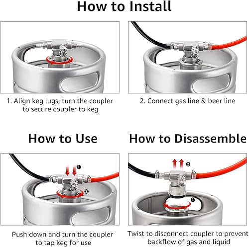 Miniatura 4 de Acoplador de barril de perfil bajo, acoplador de barril de acero inoxidable 304 con sistema D 304 que ahorra espacio, grifo de barril Sankey