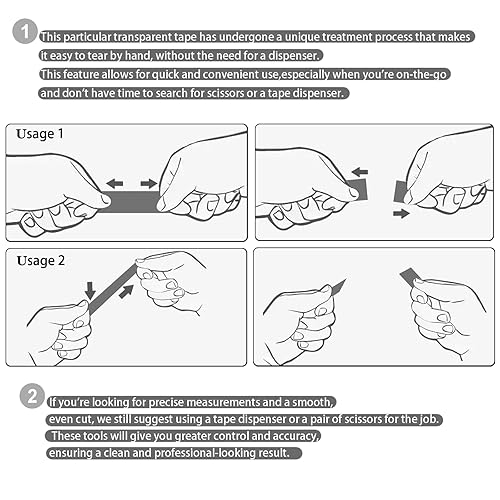 Miniatura 2 de Cinta transparente, cinta transparente de repuesto, rasgado a mano, rollos de cinta para dispensador, 24 rollos x 900 pulgadas