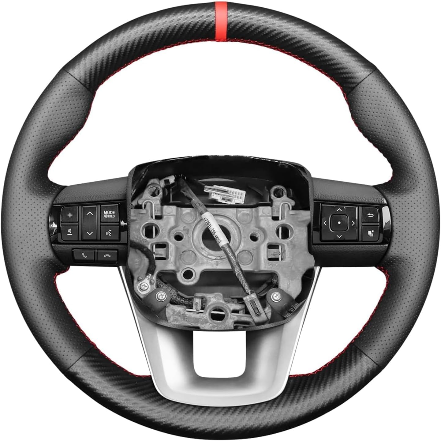 Carbon Fiber Steering Wheel Cover Compatible with Toyota Hilux Fortuner Custom Fit OEM Hand Stitched DIY Leather Interior Accessories