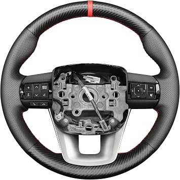 Carbon Fiber Steering Wheel Cover Compatible with Toyota Hilux Fortuner Custom Fit OEM Hand Stitched DIY Leather Interior Accessories