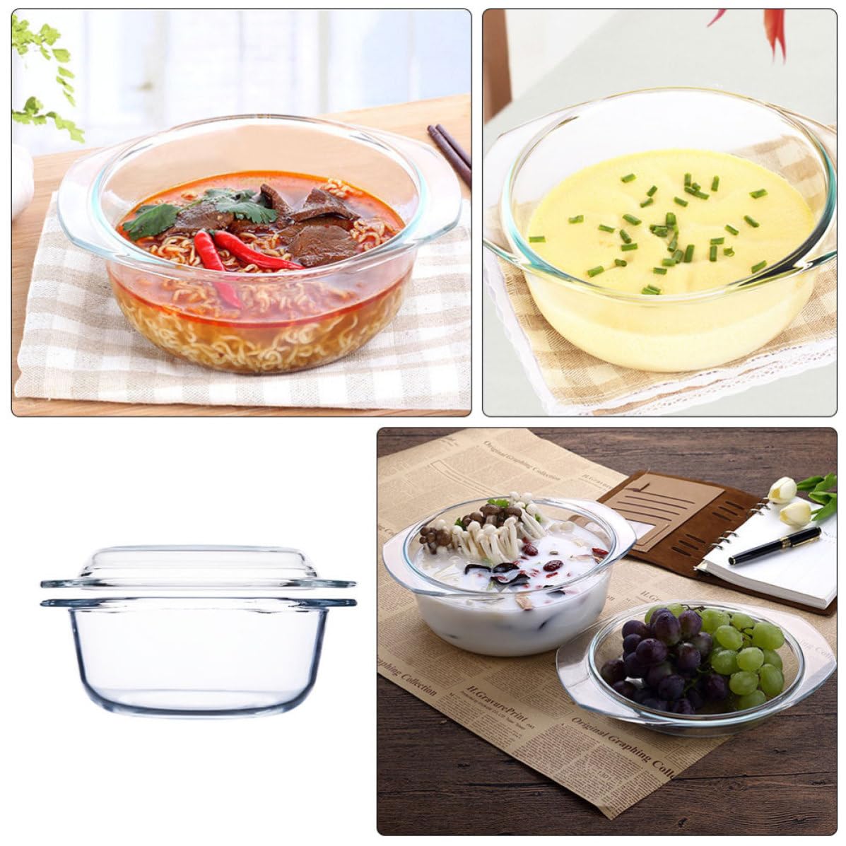 BETOOKY Hitzebeständiger und 1l mit Deckel Glassuppentopf aus Gehärtetem Glas Mikrowellengeeignet Ofenfest für Küche und Meal Prep