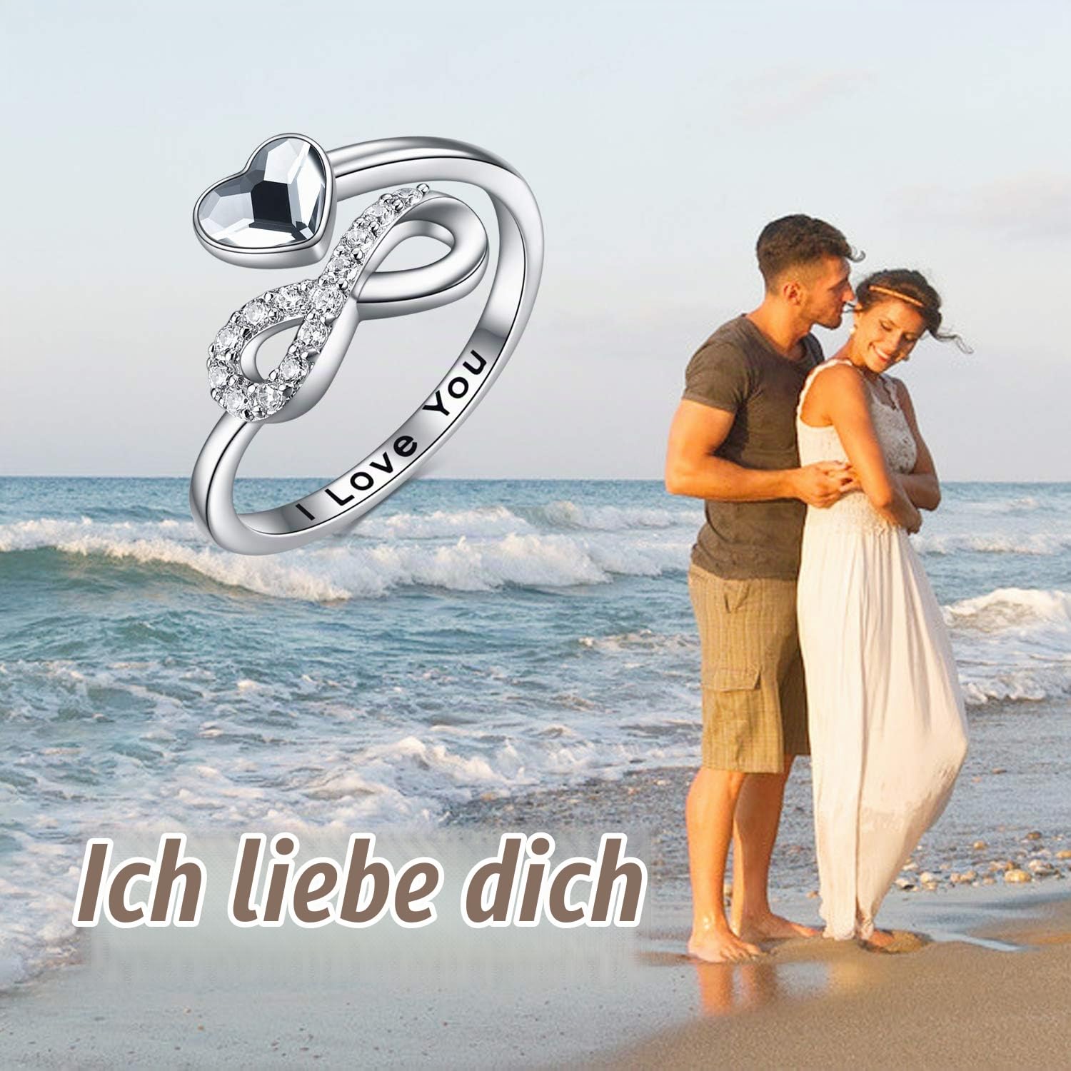 TOUPOP Unendlichkeit Ringe Für Damen 925 Sterling Silber Ringe Für Frauen Ich liebe dich Ring mit Kristall Weißgold Überzogene Einstellbare Ring Schmuck Geschenke Für Frauen