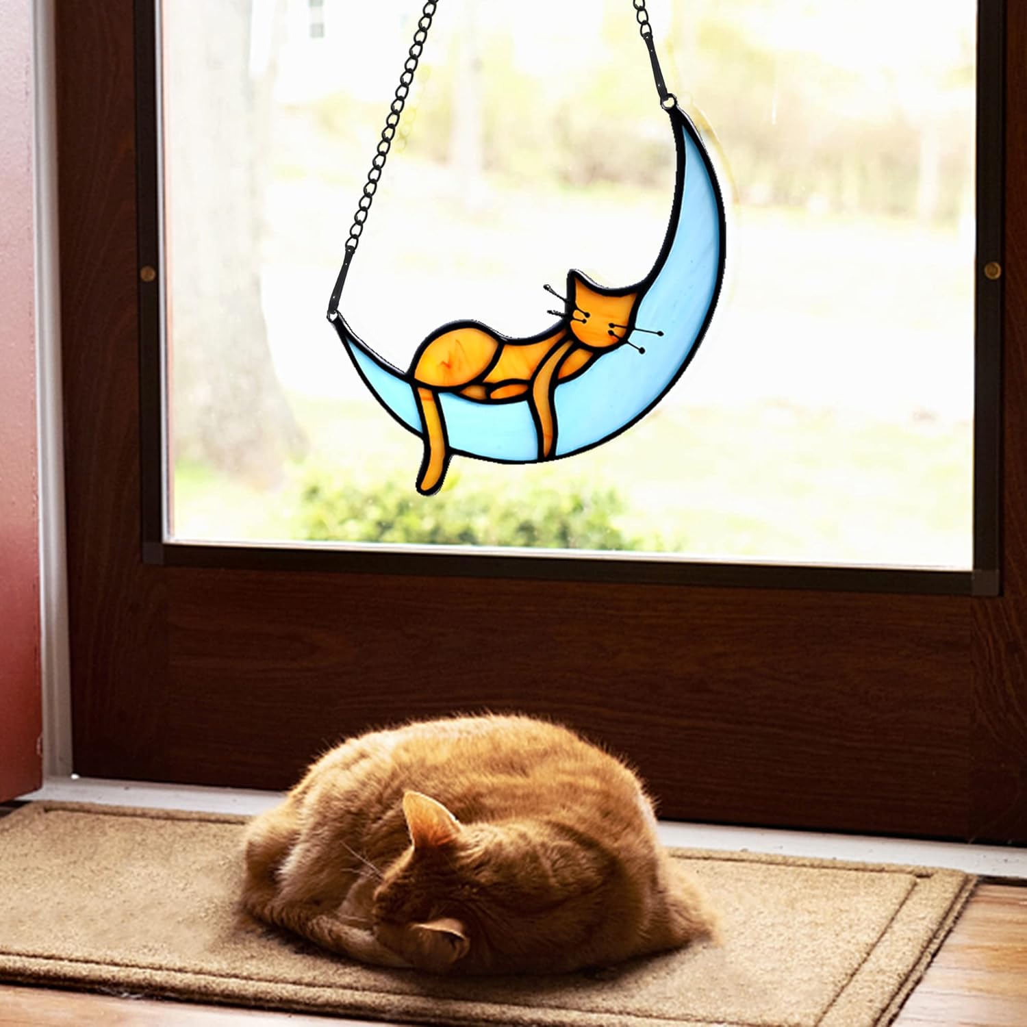 BOXCASA Orange Cat Suncatchers Handcrafted Stained Glass Window Hanging - Moon Phase Memorial Gifts for Cat Lovers,Birthday,Christmas Day, for Women,Mom - Image 6