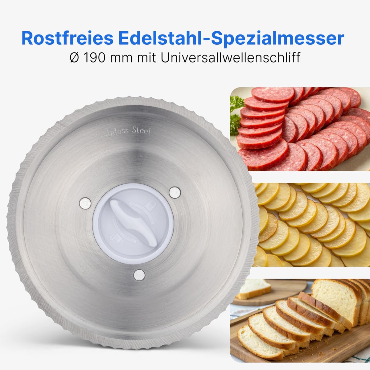 Clatronic® Allesschneider | 3 Stufen | Brotschneidemaschine mit Edelstahl Spezialmesser | stufenlos einstellbare Schnittstärke | 180 Watt | Fingerschutz | für Obst, Brot, Käse uvm. | AS 2958 weiß