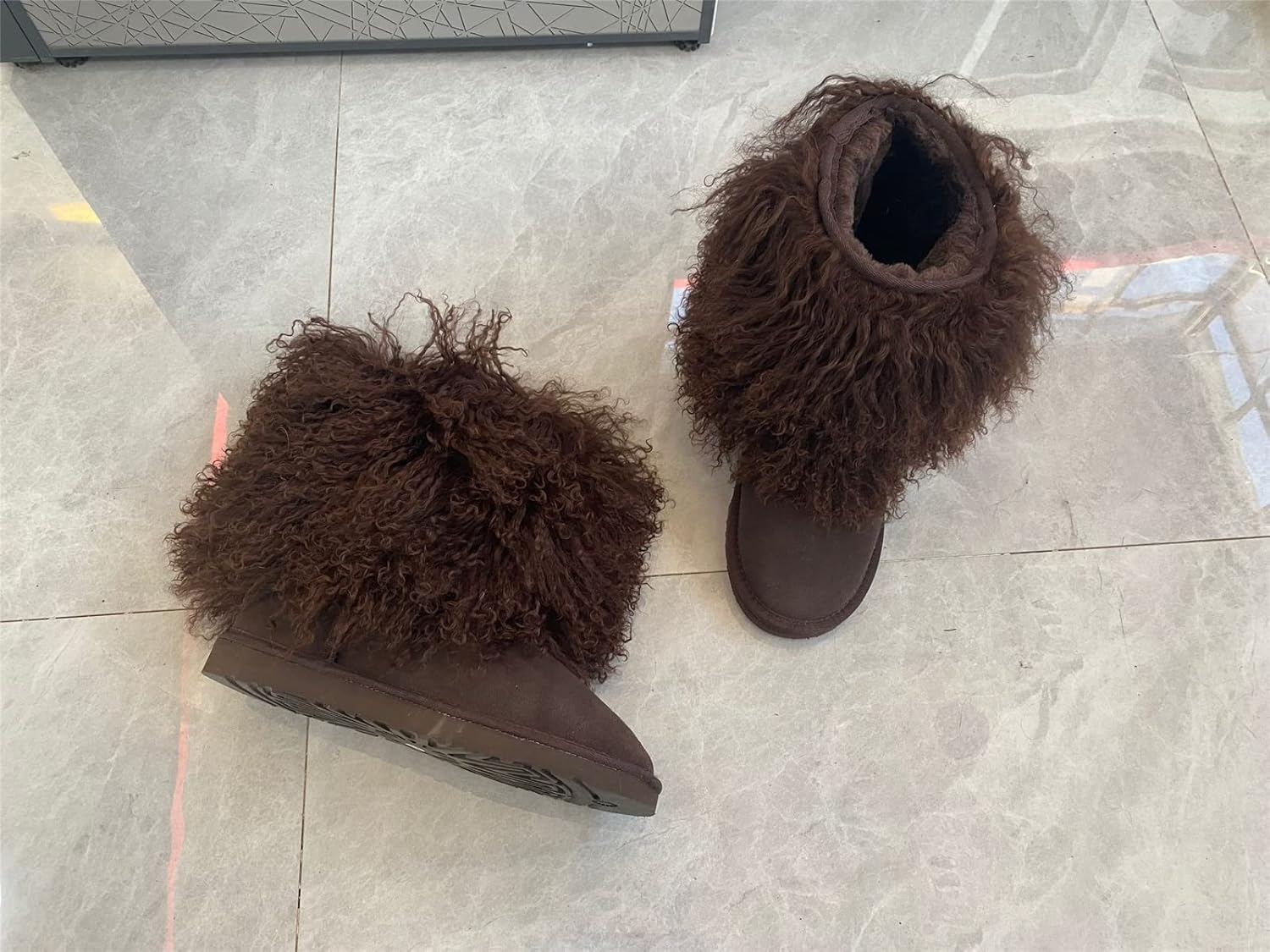 GR196 Women's Tibetan Mid-Half Short Fur Boot Real Mongolian Hairy Furry Sheepskin Snow Boots Long Hair Shoes For Lady Outside Boots