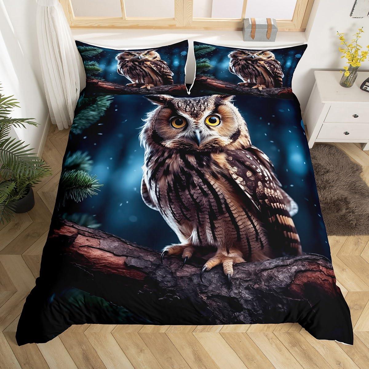 Feelyou Owl Comforter Cover Twin Size for Boys Girls, Owl Animal Bedding Set Cartoon Owl Duvet Cover Kids Bird Bedspread Cover Soft Quilt Cover 2Pcs(