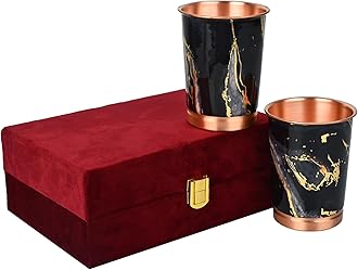 Copper Premium Black Gold Design Set of Two Glass with Elegant Gift Box, 250 ML