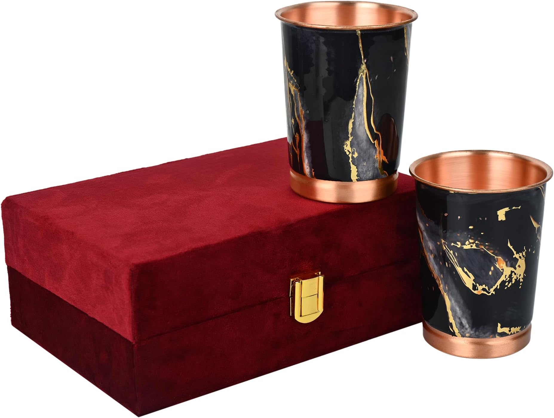 Copper Premium Black Gold Design Set of Two Glass with Elegant Gift Box, 250 ML
