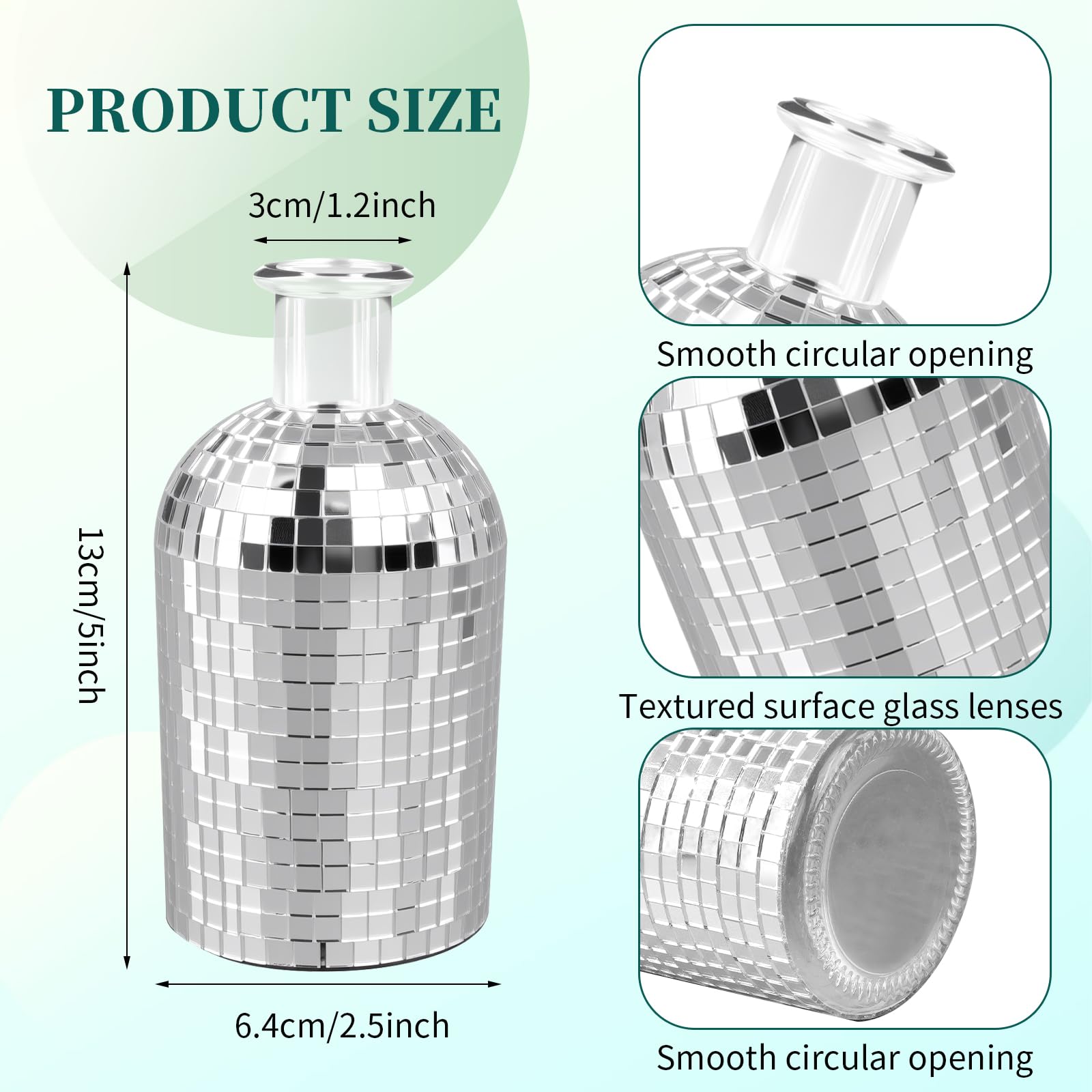 Discokugel-Mini-Vase, 12,7 cm, silberfarben, spiegelnd, kleine Glas-Pflanzgefäß, Discokugel-Vase für Zuhause, Schlafzimmer, Küche, Büro, Innen- und Außenbereich, Hochzeit, Geburtstag