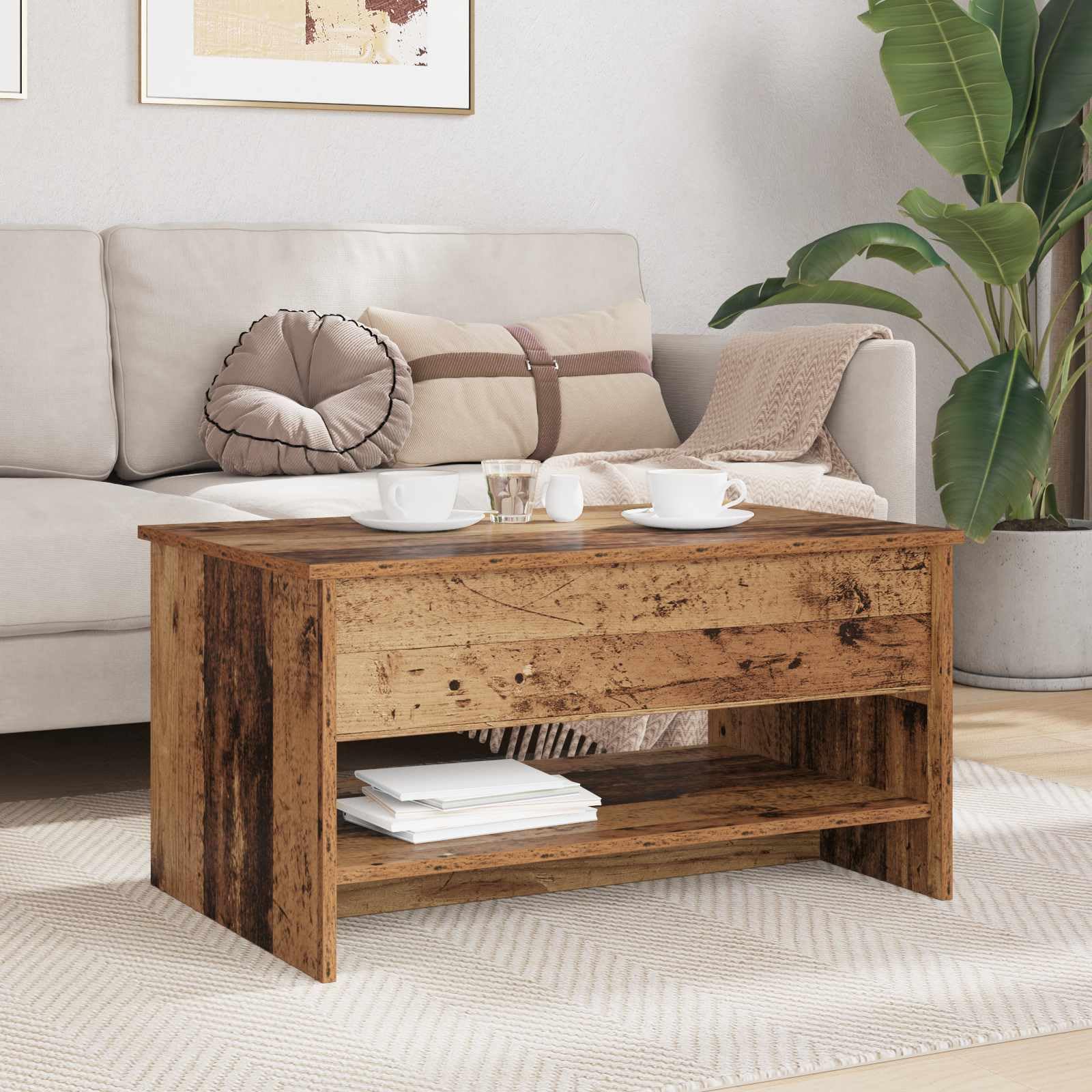 SYDE Table basse en bois 80 cm, étagère pour salon