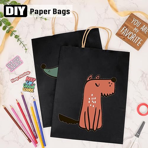 Miniatura 4 de Moretoes 100 bolsas de papel de regalo de 10 x 5 x 13 pulgadas, bolsas de papel kraft negro con asas a granel, bolsas de compras, bolsas de venta al