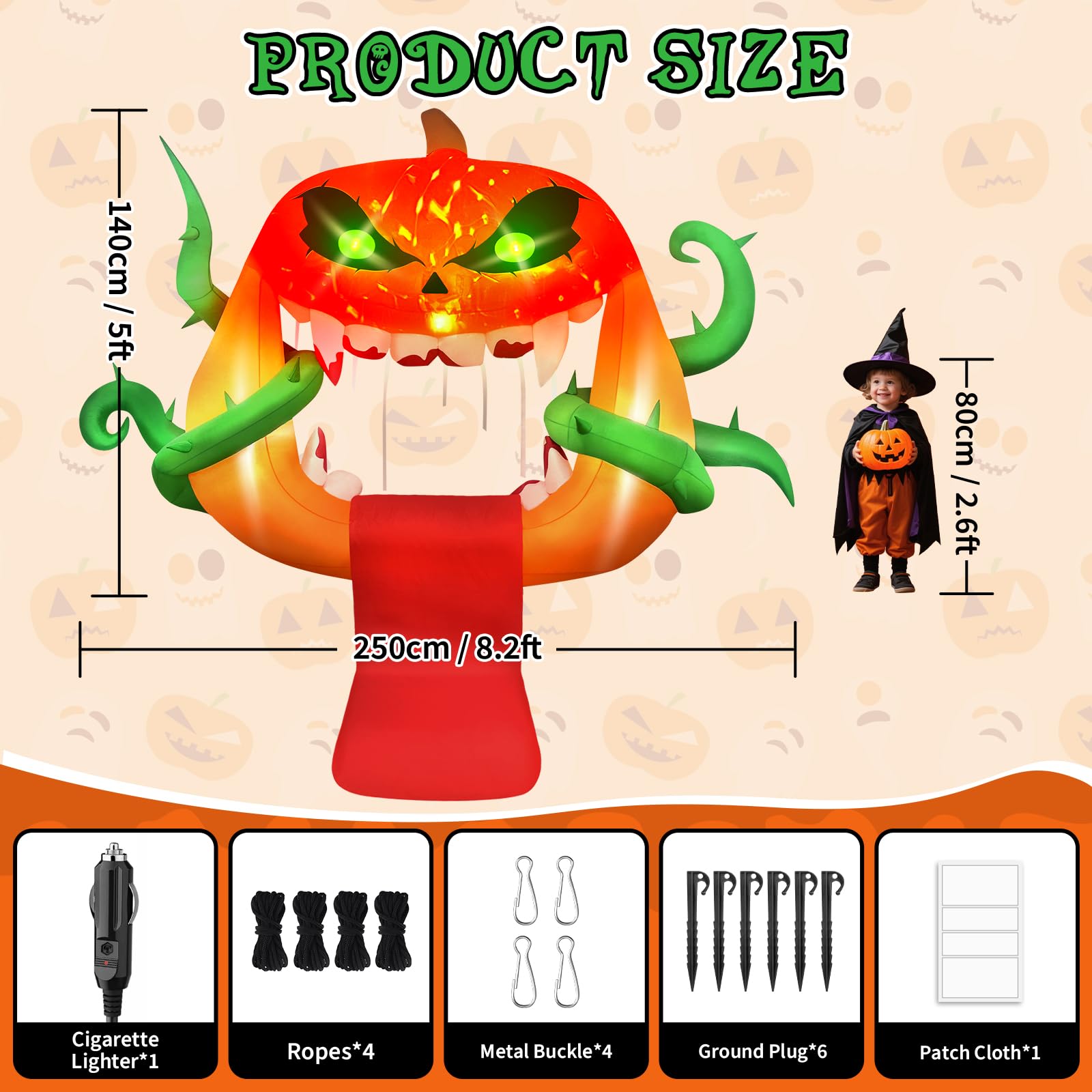 Kalolary 5FT Halloween Inflatable Decoration,Trunk or Treat Car Decorations Inflatable Party for Yard Garden Lawn Indoor Outdoor Decor (Scary Pumpkin Ghost) - Image 2