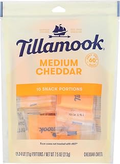 Tillamook Medium Cheddar Cheese Snack Portions 3/4 oz Each, 10 Count - Creamy Farmer-Owned Quality