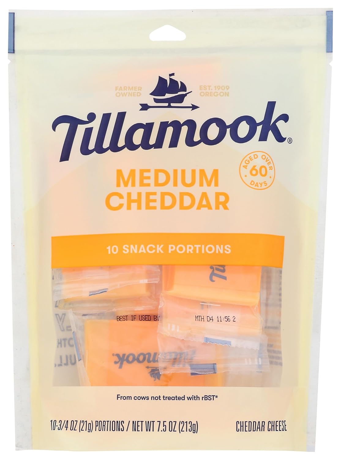 Tillamook Medium Cheddar Cheese Snack Portions, 3/4 oz (10 Count) - Farmer-Owned Premium Bites