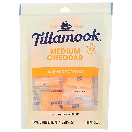 Tillamook, Medium Cheddar Cheese 3/4 oz Snack Portions, 10 ct