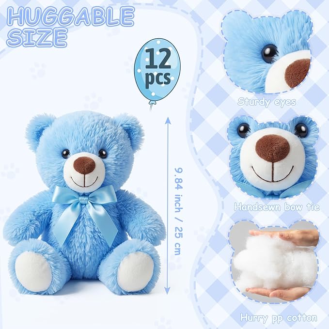 12 Peluches Osos Azules 10 Pulgadas Decoración Fiestas miniatura 3