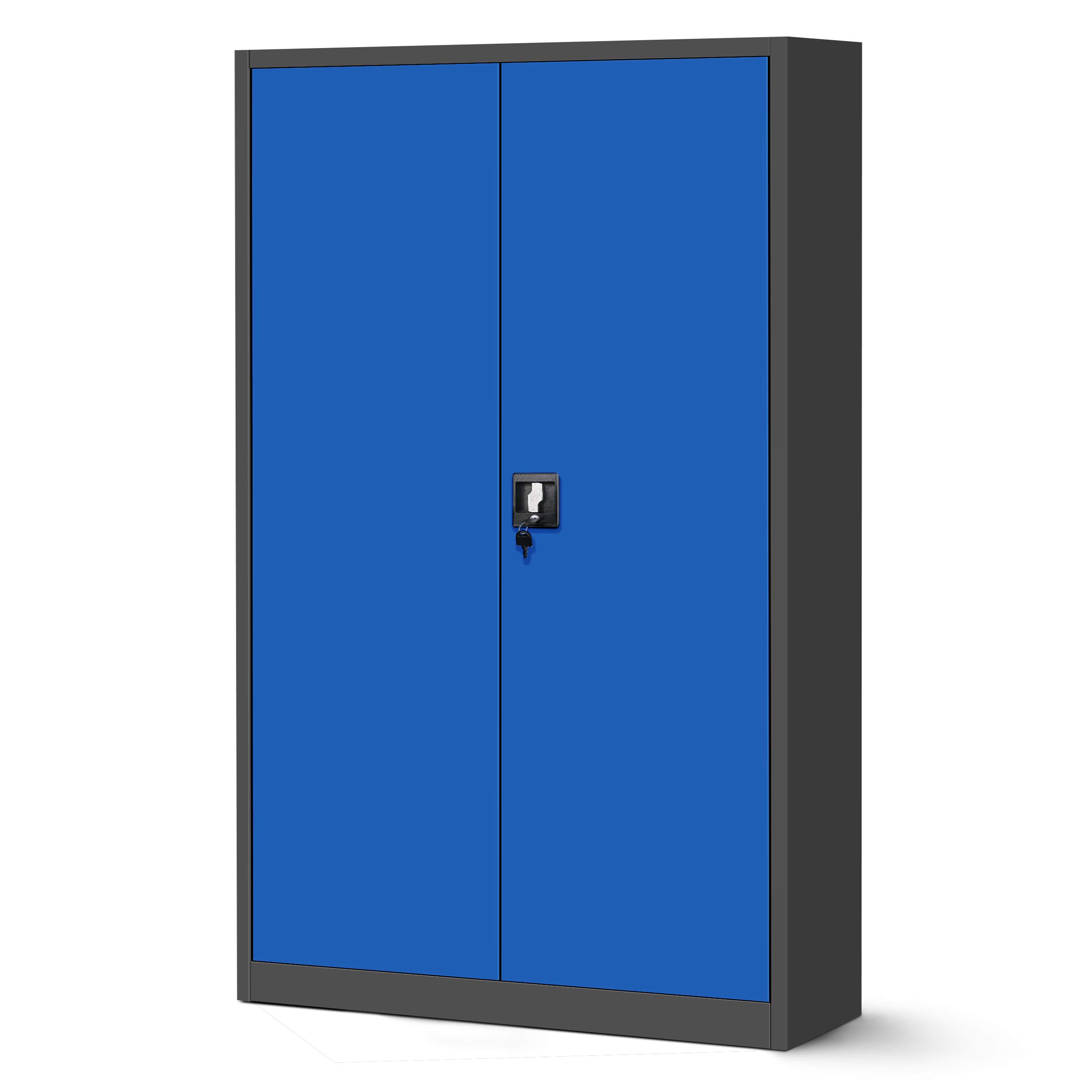 Jan Nowak Set di 2 Armadio da Ufficio XXL C001 II Archivio per Officina in Metallo Verniciato a polvere Chiudibile 185 cm x 115 cm x 40 cm (Antracite-Blu)
