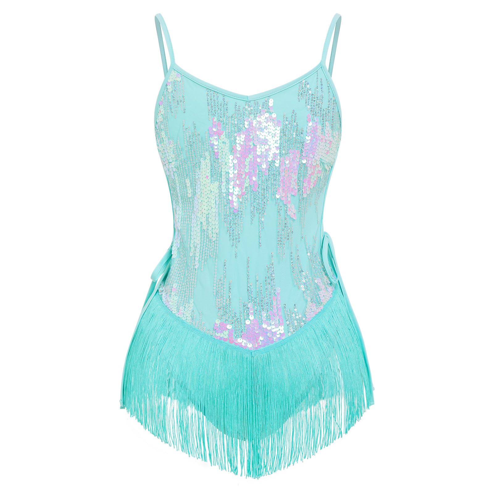 EFOGEP Damen Latein Tanz Pailletten Fransen Bodysuit Sparkly Quaste Lace Up Leotard Sexy Festival Rave Konzert Cocktail Party Outfits