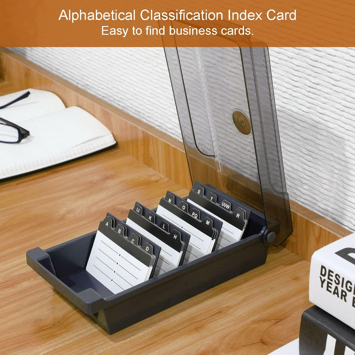 Porta Biglietti Da Visita Da Tavolo Per 500 Carte - Con Divisori A-Z, Design Trasparente, Grigio - Foto 10
