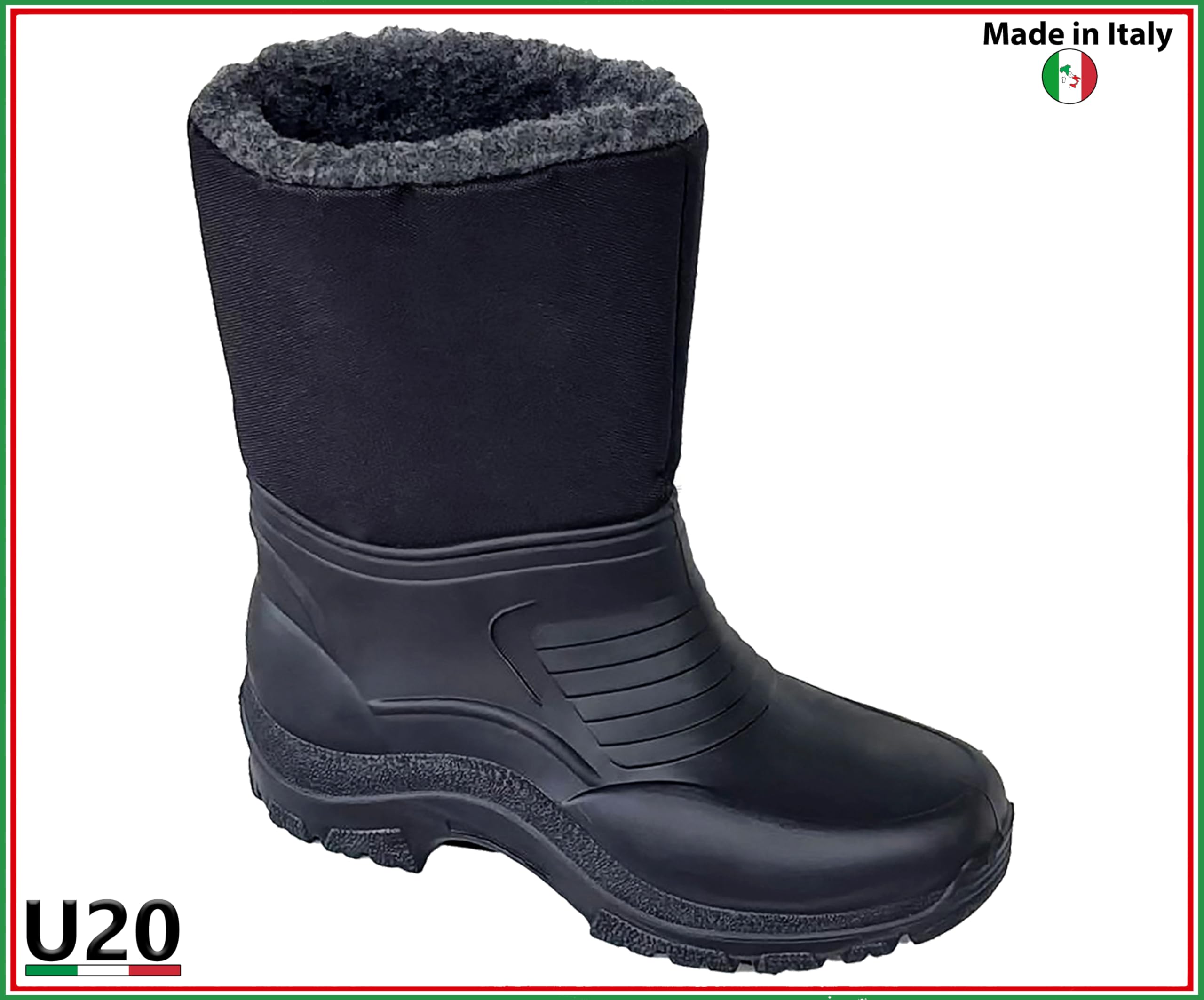 Generico U20 Après-ski unisexe imperméable avec rembourrage en laine synthétique chaude, semelle antidérapante, 100 % fabriquée en Italie