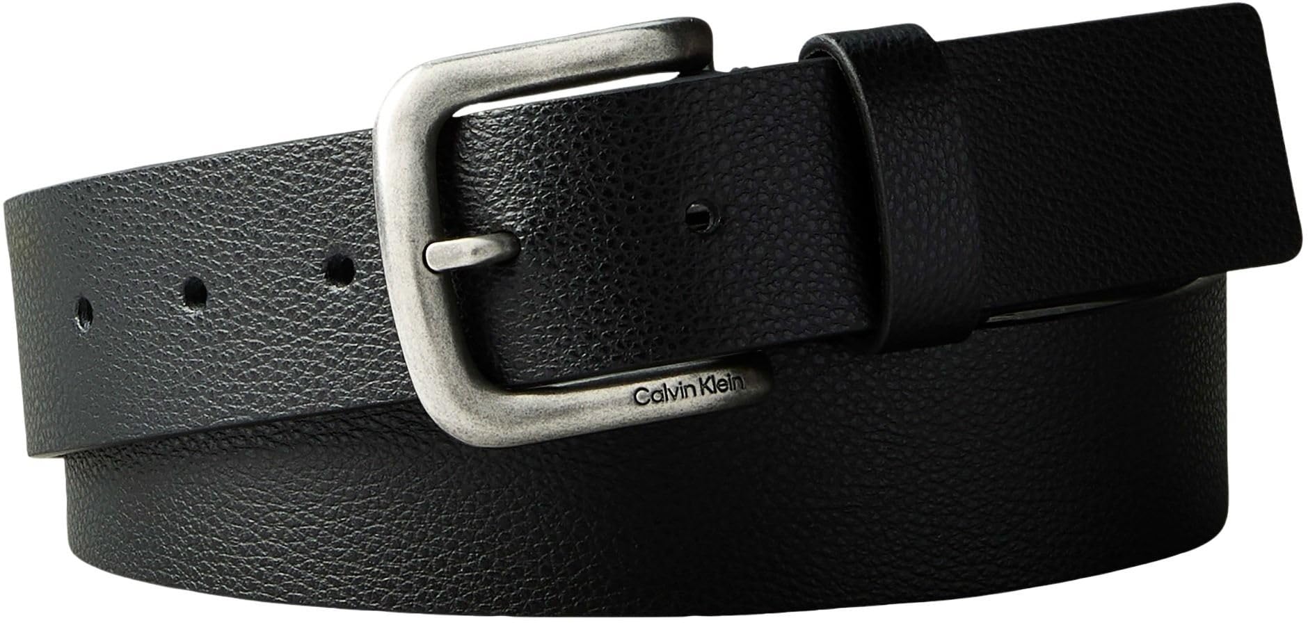 Calvin Klein Men's ROUND BUCKLE PEBBLED 35MM LV04D7044G Belts, BLACK (Black/Antique Silver), 135