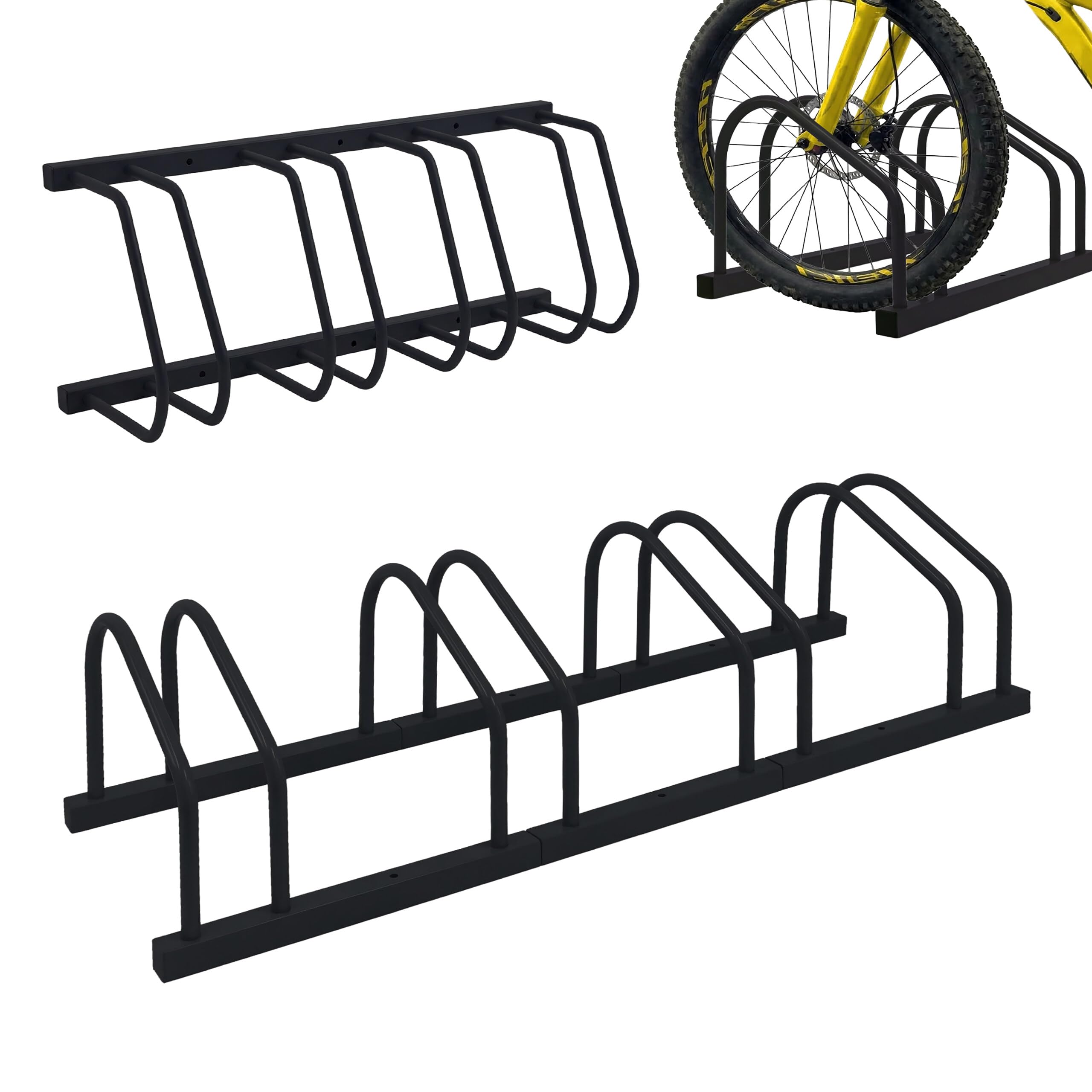 Relaxdays Bike Stand - Floor/wall, 4-bike, tyre width up to 65 mm, garage, courtyard, row rack, steel, black