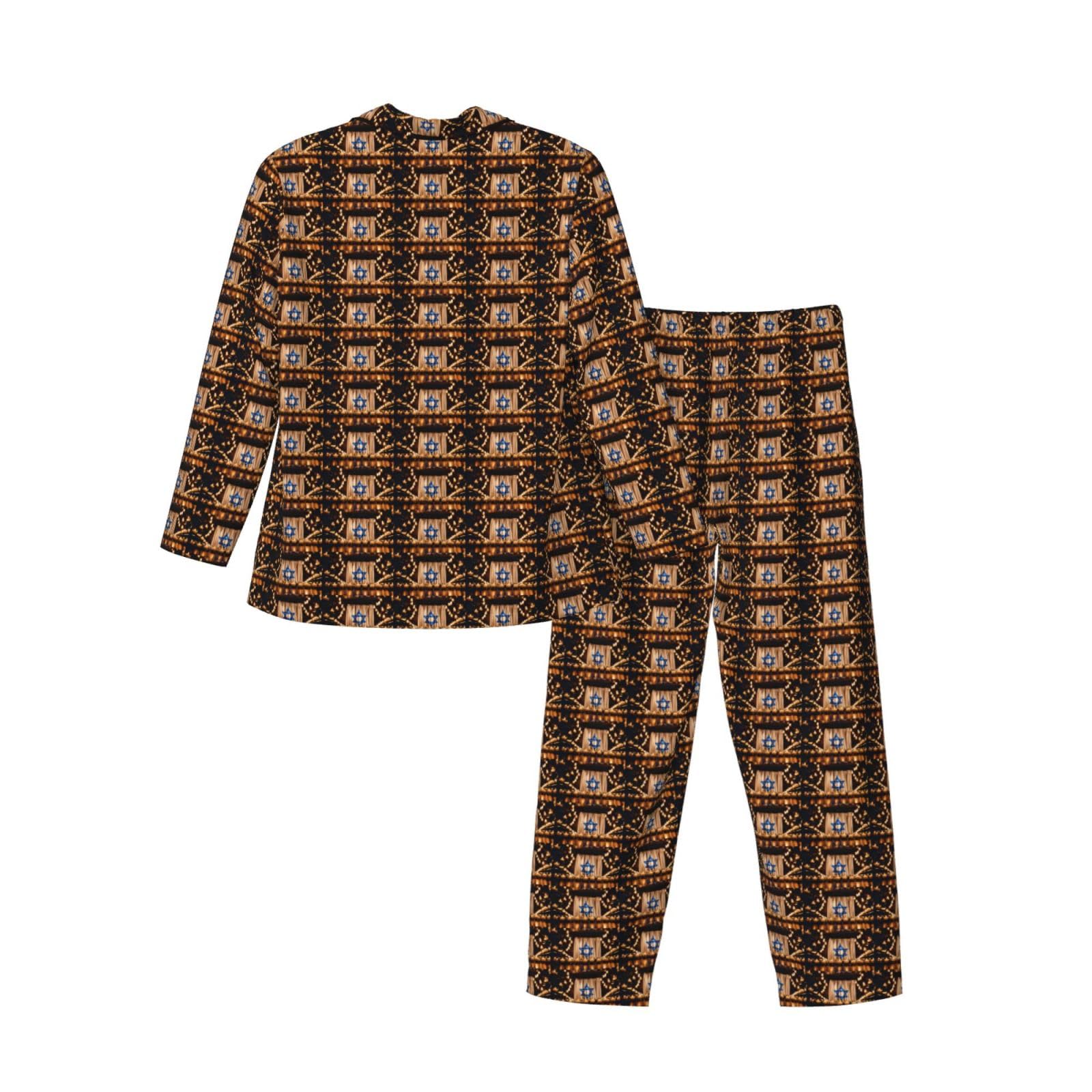 Herren-Pyjama-Set mit israelischer Flagge, langärmelig, zweiteilig, bequem, Nachtwäsche