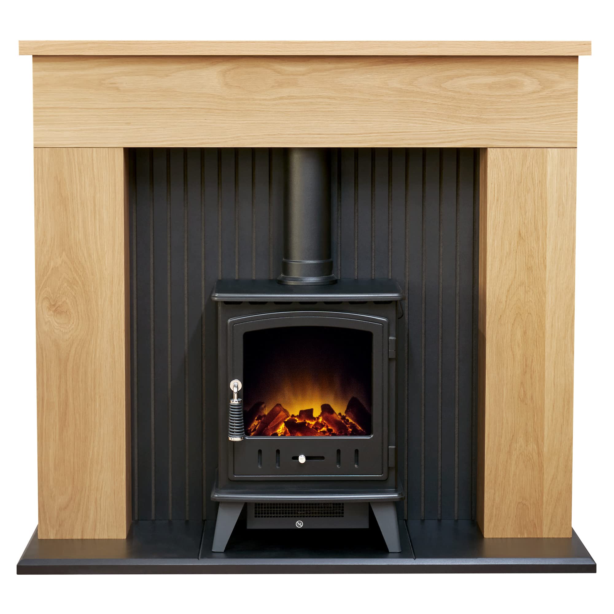 Adam Innsbruck Stove Fireplace in Oak with Aviemore Electric Stove in Black, ...