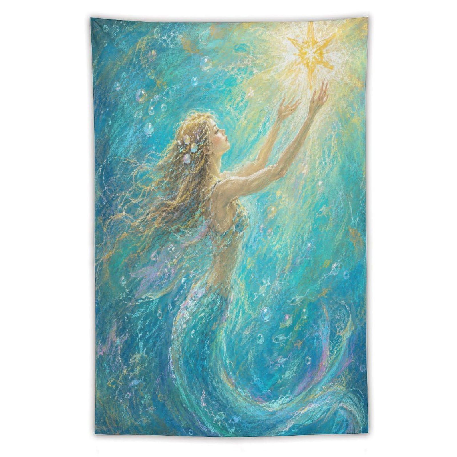 H3B8U2Y5 Mermaid Reaching for Light Wall Tapestry, Surrealist, Dorm Room