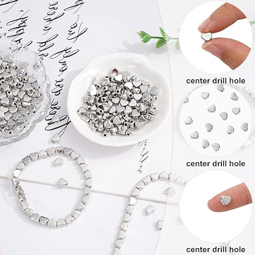 Miniatura 3 de Whaline 600 cuentas de corazón plateadas, cuentas espaciadoras de corazón, cuentas sueltas de corazón, cuentas acrílicas en forma de corazón con