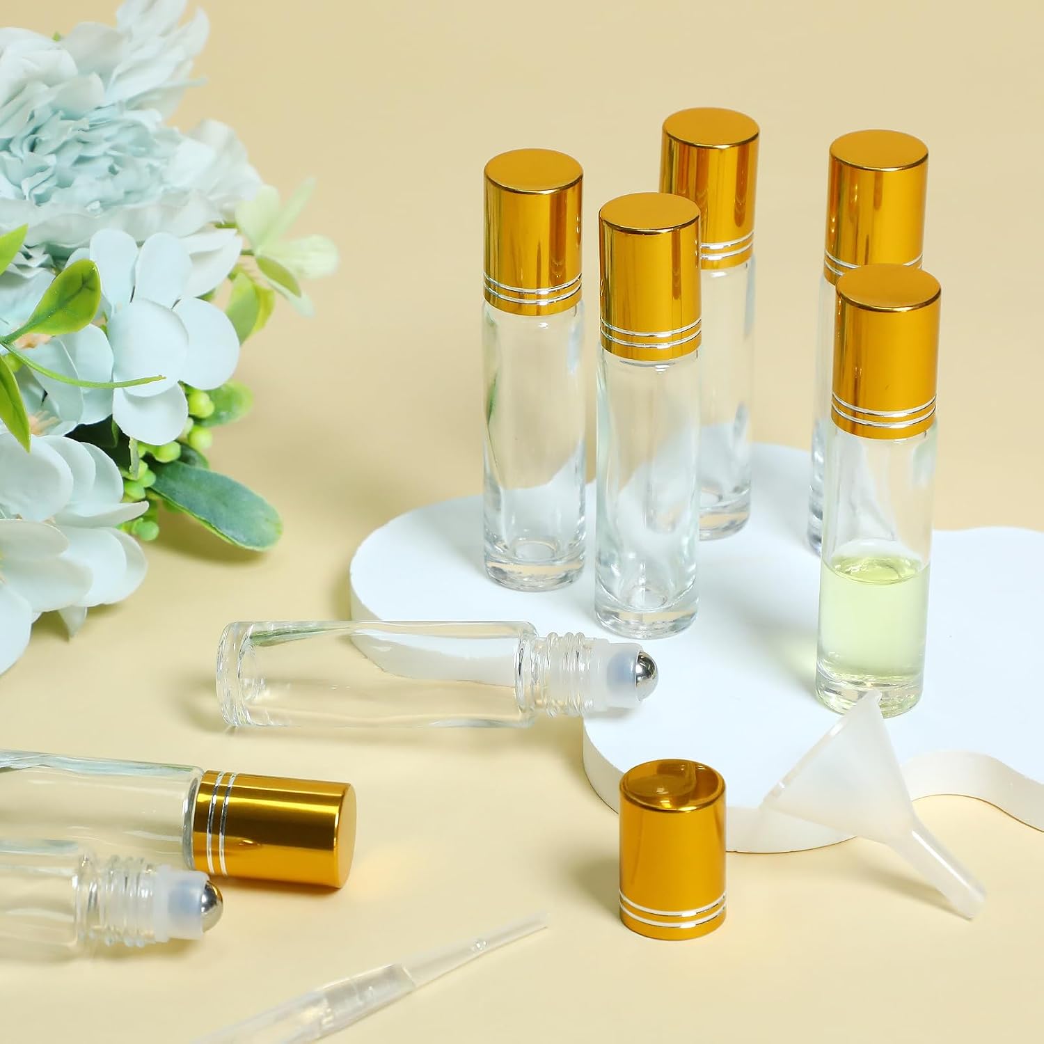 10 Pcs Roll On Bottles, 10ml Clear Glass Roller Bottles for Essential Oils, Travel Perfume Bottle Refillable, Stainless Steel Roller Ball Applicator