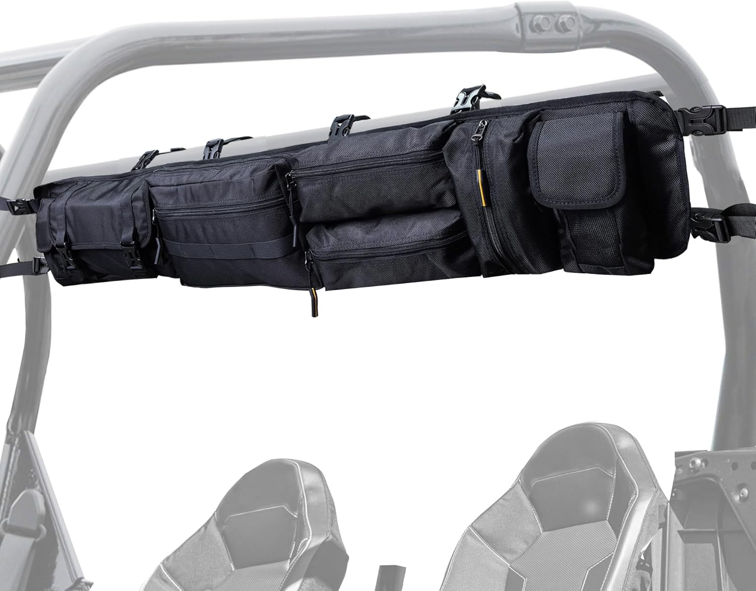 Larswon Heavy-Duty UTV Roll Cage Storage Bag Organizer - 7-Pocket Water Resistant Gear Bag Compatible with Polaris RZR, Can-Am, Honda Talon, Yamaha, ATV & Golf Carts Black