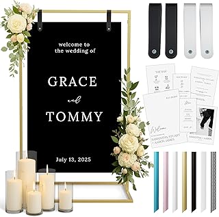 Gold Wedding Welcome Sign Stand with Holder - Elegant Metal Easel Display for Seating Chart, Reception Signs, Welcome Board - 30+ Customizable designs for Baby, Bridal Shower - Versatile Party Sign Holder