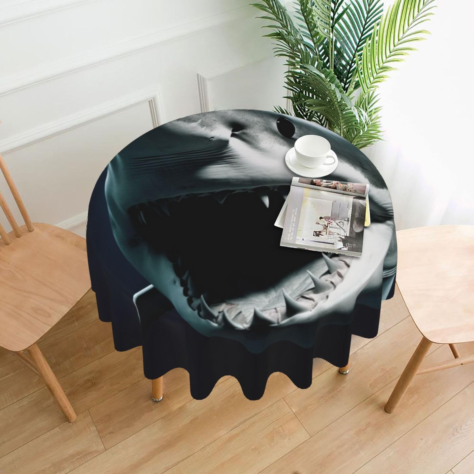 FodPand Shark Tablecloths for Round Tables 60 Inch - Reusable Washable Dining Table Clothes - Stain and Wrinkle Resistant Decorative Fabric Table Cover for Wedding Party