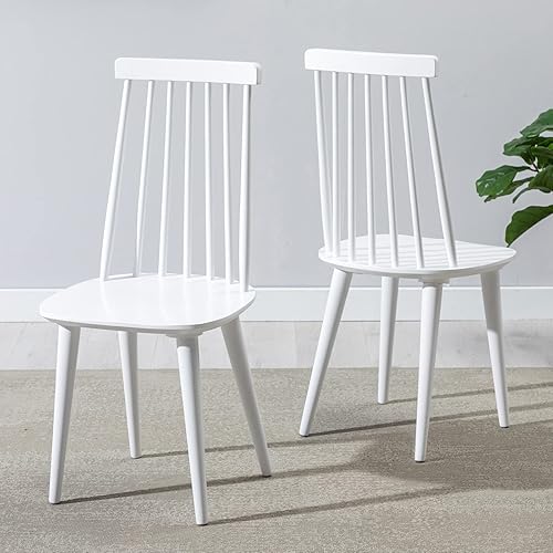 DUHOME Juego de 2 sillas de comedor de madera, husillo blanco, lado de cocina, estilo granja, color blanco