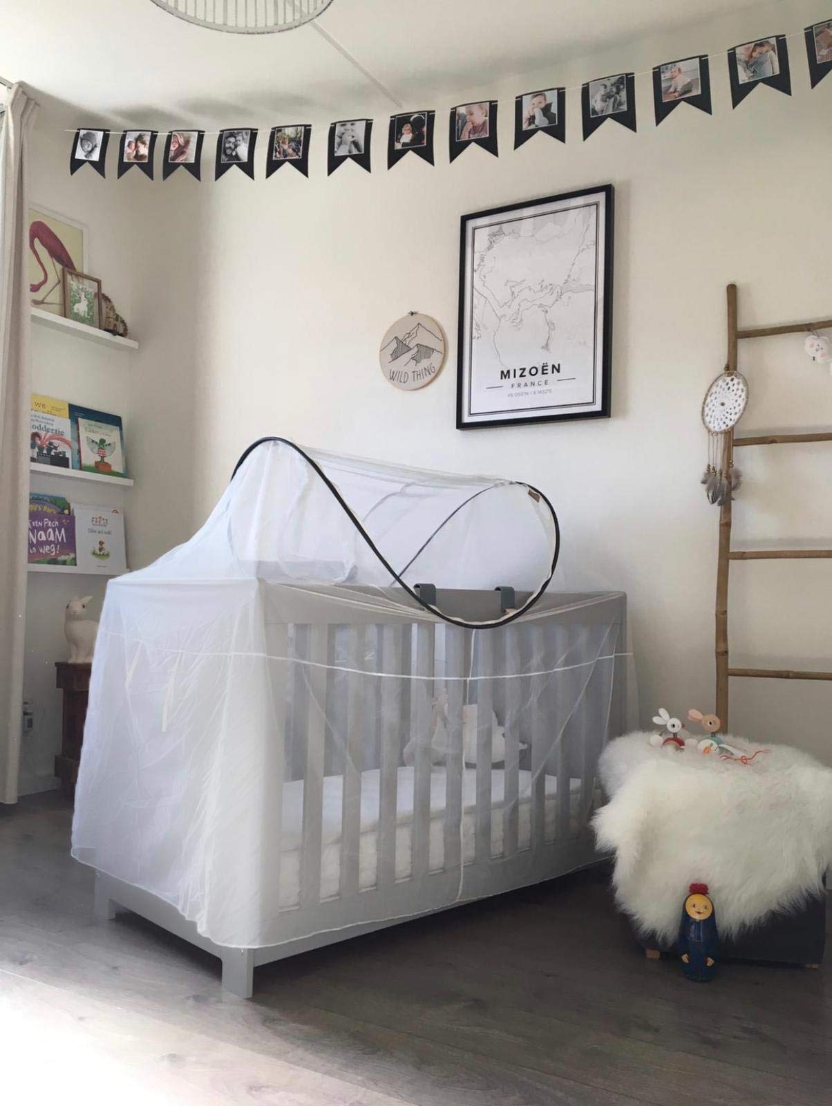 DERYAN Campingbed Protector - Foldable and Multi-Functional Mosquito net - Including Carrying Bag, White - Image 2