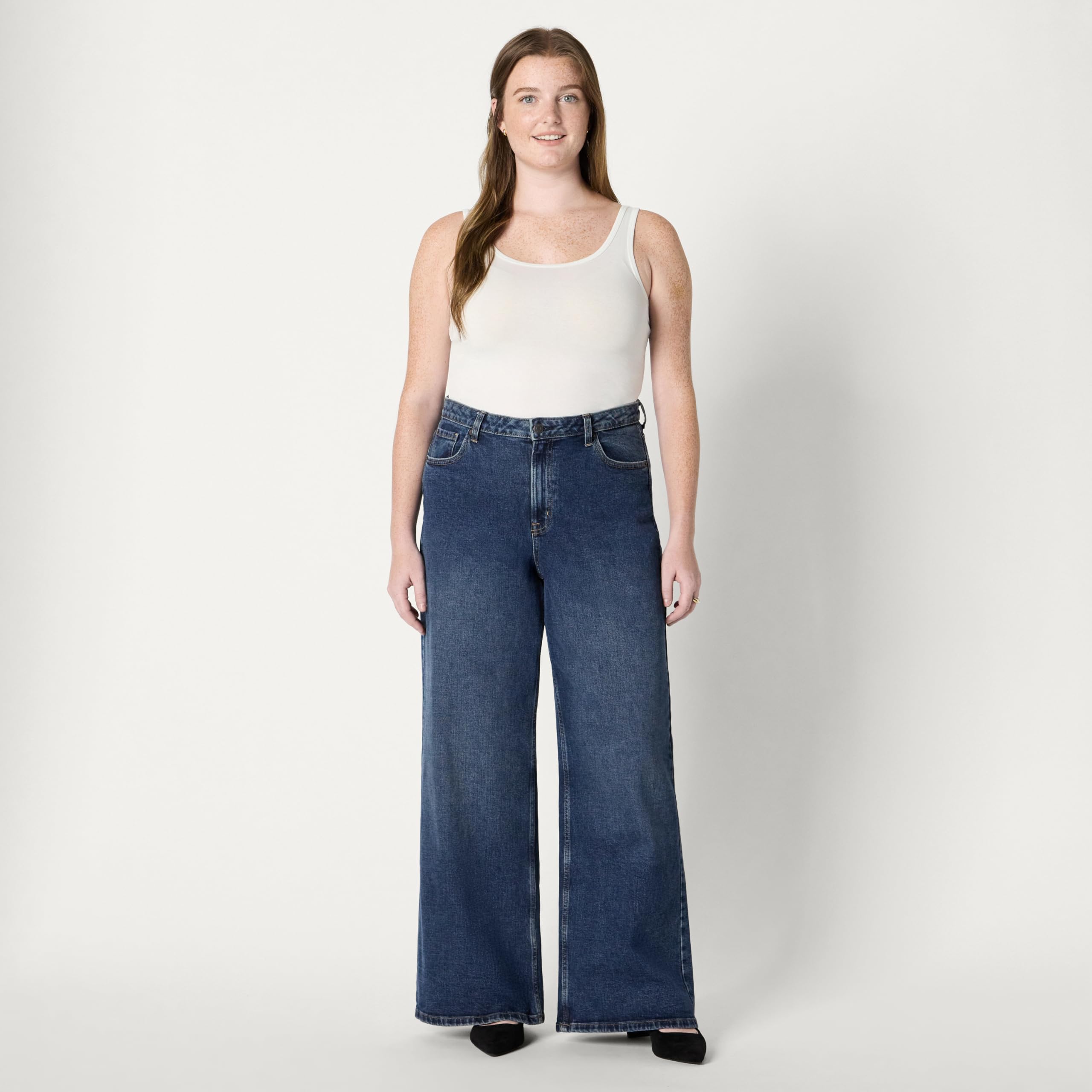 Amazon Essentials Vaqueros Tobilleros de Talle Alto y Pernera Ancha Mujer
