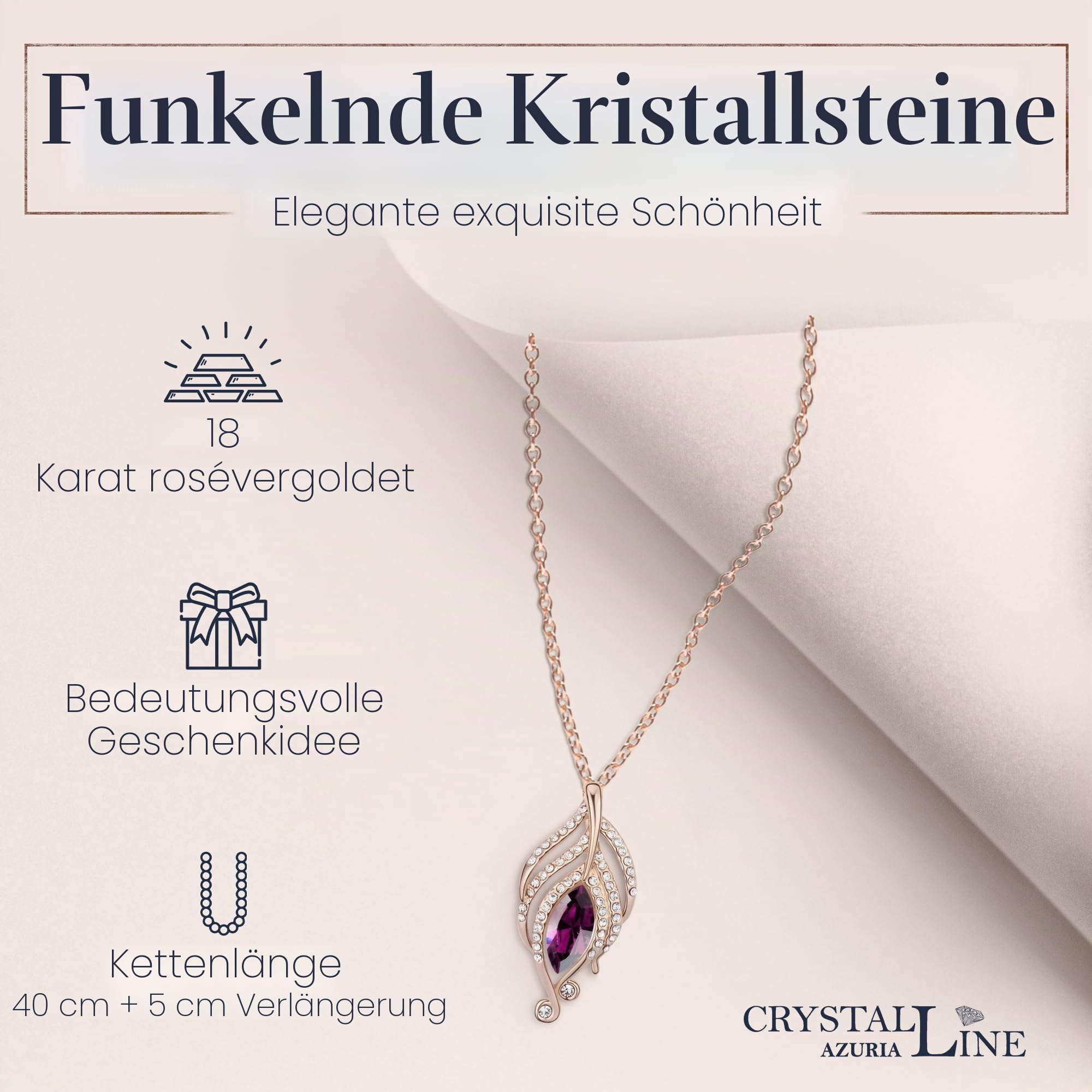Crystalline Azuria Kristalle Simulierter Amethyst Schmuck-Set Halskette Anhänger 45 cm Ohrringe 18 kt Rosé Vergoldet für Damen