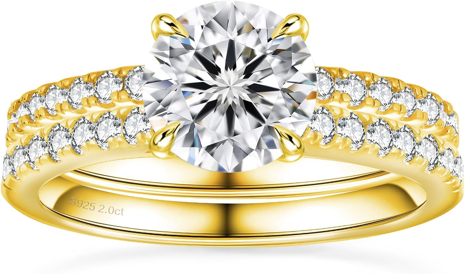 KRKC&CO Moissanite Ring for Women, Anniversary Bridal Promise Gift for Her With Luxury Box, 925 Sterling Silver Moissanite Engagement Ring 1.0-3.0 CT, 4-Prong D Color VVS1 with White/14K Gold Plated