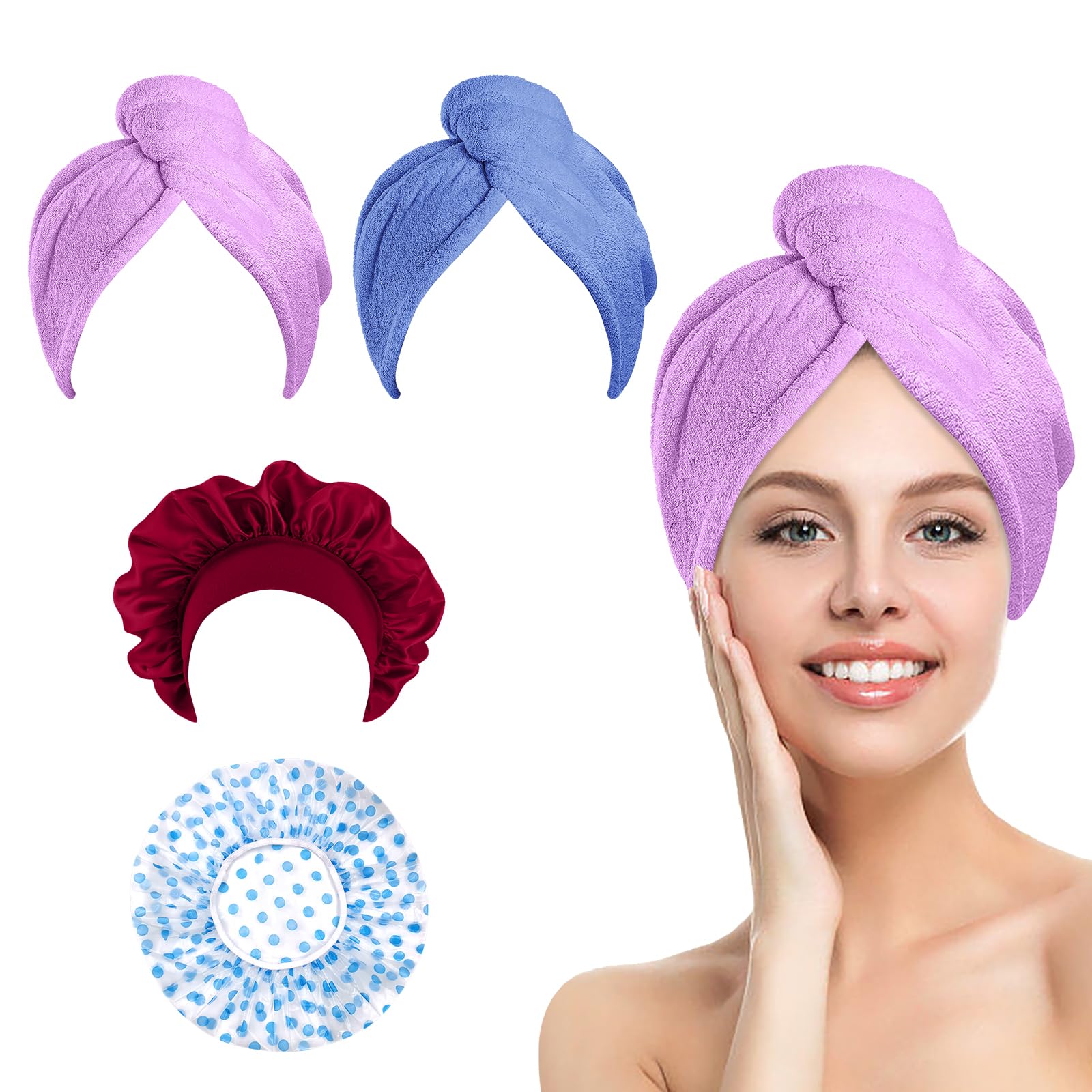 New 5 piece Hair scalp care, quick drying towel and towel scrunchie bundle VOESH Absorbent Hair Towel and Scrunchie Set – VOESH New York main image 3