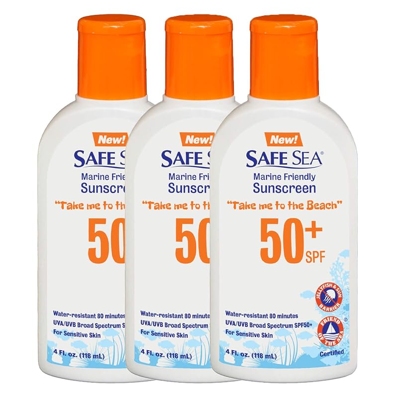 SAFE SEA Protetor solar corporal e facial FPS 50+, 4 oz, Pacote com 3