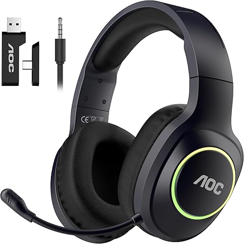 Vista 10 de AOC Auriculares inalámbricos para juegos compatibles con PS5/4, PC, USB-C y Bluetooth 5.4 y 2.4GHz, auriculares para juegos con micrófono de Blanco