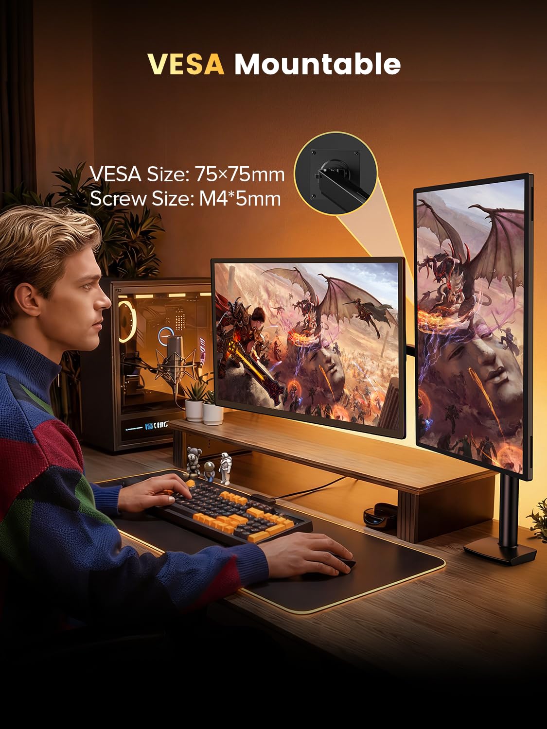 UPERFECT Portable Gaming Monitor 24.5" 240Hz 0.1ms FreeSync 500Nits 2000:1 | 100%sRGB USB-C & MINI HDMI, VESA & 180° Ständer, Großer Zweitbildschirm mit Tragetasche für Laptop, PC und Spielkonsole