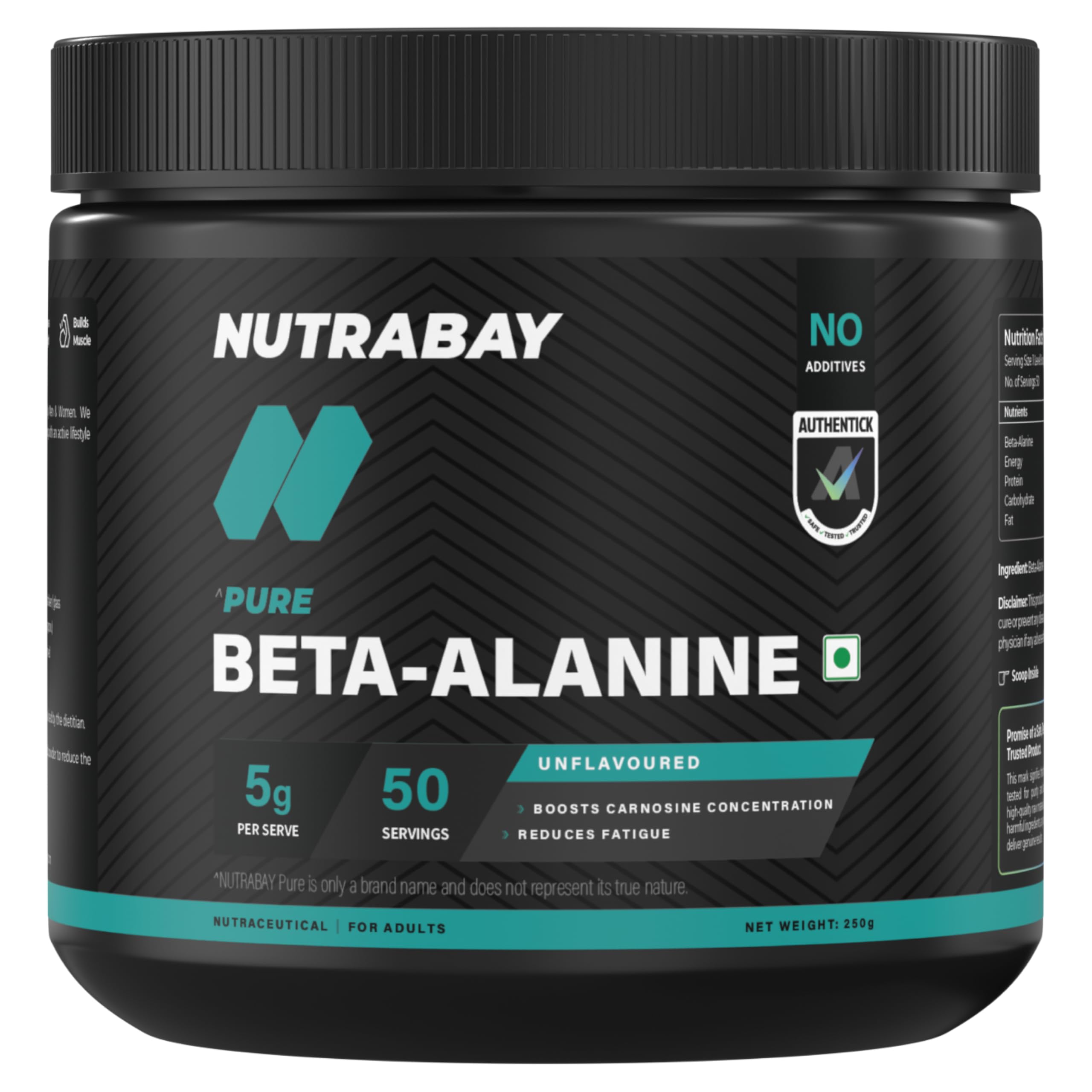 Nutrabay Pure 100% Beta Alanine - Unflavoured, 250g