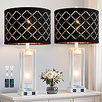 Vista 13 de RORIANO Juego de 2 lámparas de mesa modernas para sala de estar con puertos USB C+A, lámpara rústica de mesita de noche con luz nocturna blanca