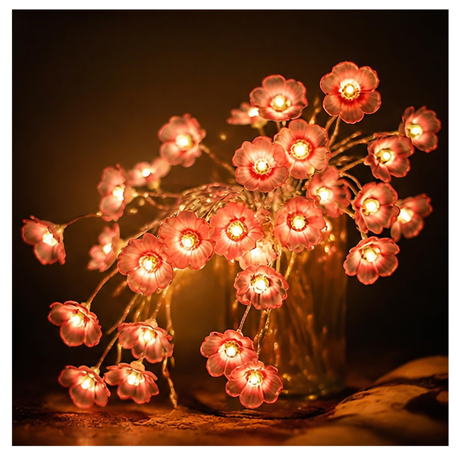 Pink Cherry Blossom Fairy Lights Battery Operated, 2 Metre 20 LED Indoor Flower String Lights, Battery Powered Floral Fairy Lights, Aesthetic Room Decor for Home Bedroom Accessories (A)