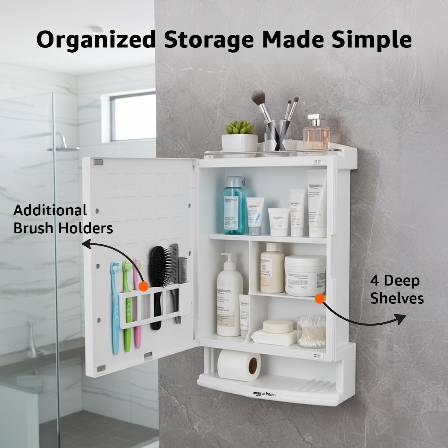 Amazon Basics Plastic Multipurpose, Wall-Mounted Storage Cabinet with Mirror, Small (White) 1